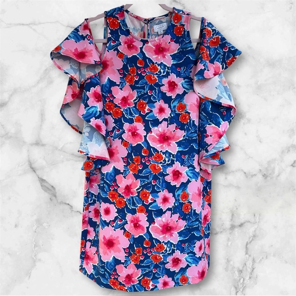 Mudpie Floral Ruffle Dress in Blue and Pink Sz M nwot #002 - Picture 1 of 3